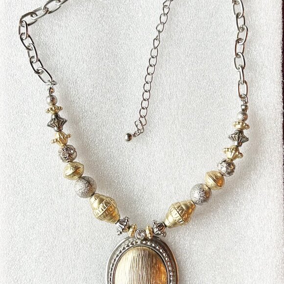 Chicos Gold-Tone & Silver-Tone Statement Necklace With Oval Pendant - Picture 9 of 10